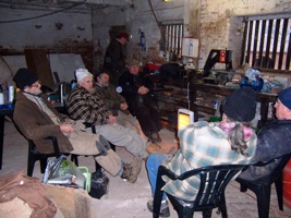 The team sheltering from the cold